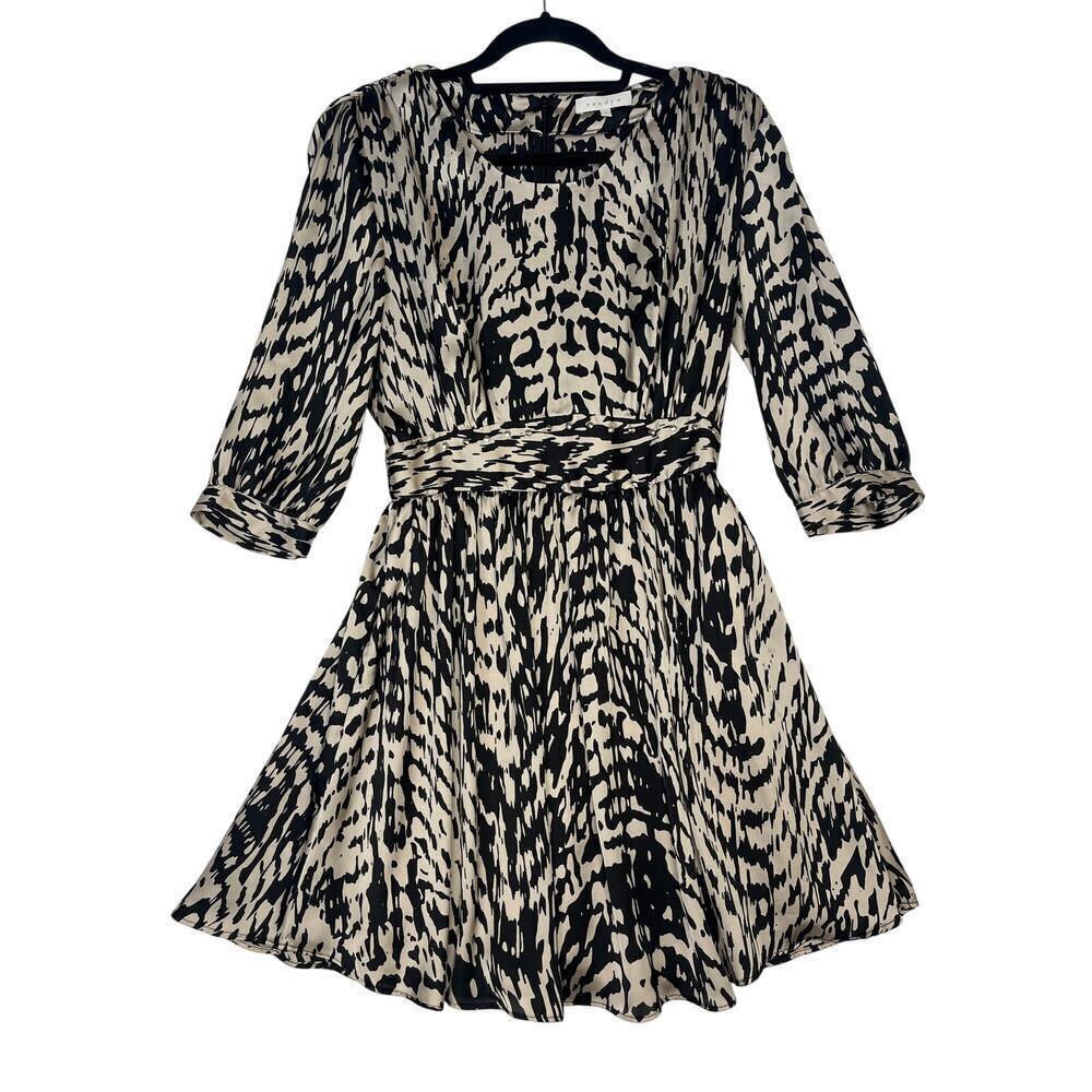 Sandro Silky Animal Print Studded 3/4 Sleeve Party Dress Glam Rocker Edgy sz 2